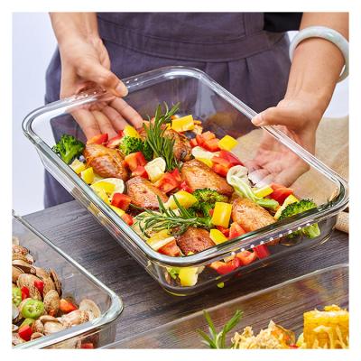 China Hot Selling Disposable Heat Resistant Kitchen Rectangular Bakeware Baking Bakeware Glass Dish Set Pans for sale