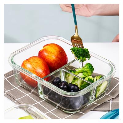 China Sustainable Green 650ml Glass Lunch Box Container Kitchen Container Oven Set Safe Storage Container With Cover for sale