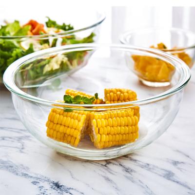 China Viable High Quality Microwave-Resistant Transparent Salad Bowl 2500ML Fruit Vegetable Salad Glass Bowl White Set for sale