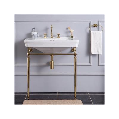 China Modern Environmental Factory Made Ceramic Basin With Brass Basin Holder Manufactured In Porcelain for sale