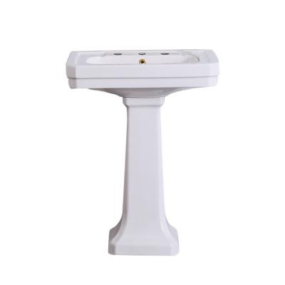 China Soft Traditional Ceramic Hand Wash Sanitary Ware Bathroom Pedestal Wash Basin for sale