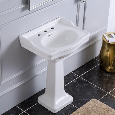 China Sleek CUPC hotel bathroom sinks solid surface pedestal basin sanitaryware ceramic washhand sink for sale