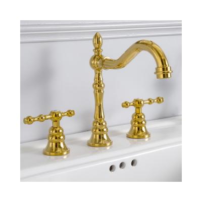 China Hot Selling Brass Faucet Metered 3 Hole Taps Traditional Style With Bathroom Sink for sale