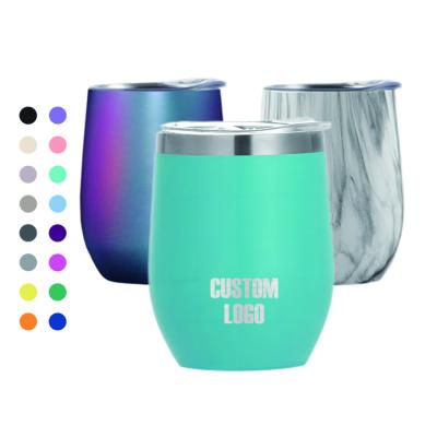 China Custom Logo 12oz Double Wall Vacuum Wine Stemless Vacuum Wine Cups 304 Stealless Insulated Insulated Wine Tumbler Cups With Lid Straw for sale