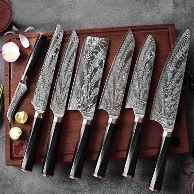 China OEM Viable Logo Santoku Damascus Stainless Steel Chef Professional Boning Steel Forged Best Kitchen Cooking Tool Knife 9 Pcs Set for sale