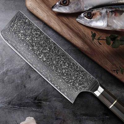 China Custom Viable Wooden Octagonal Handle Logo Japanese Handmade Forged Ebony 67 Layers Damascus 7 Inch Stainless Steel Cleaver Kitchen Knife for sale