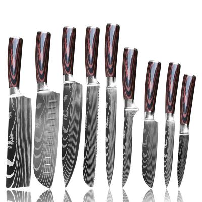 China OEM Workable Logo Commercial Germany Restaurant Cutting Japanese Damascus Laser Chef Santoku Knife With Pakka Wood Handle Kitchen Knives for sale