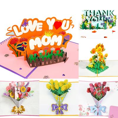 China Auto Europe/America/Oceania 3D Mothers Day Cards Gifts Carnation Flower Bouquet Greeting Cards Birthday Card For Mom Sympathy for sale