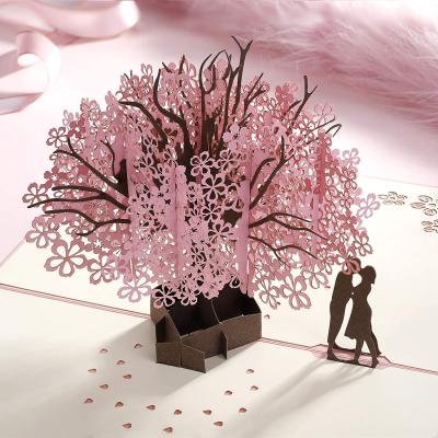 China Cherry Tree 3D Europe Map Gift for Lover Couples, Pop Up Greeting Card for Wedding Valentine Anniversary for sale