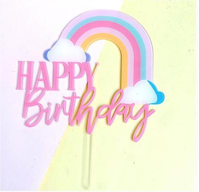 China Factory Sale Hot Rainbow Cake Topper Happy Birthday Acrylic Acrylic For Cake Party Decoration for sale