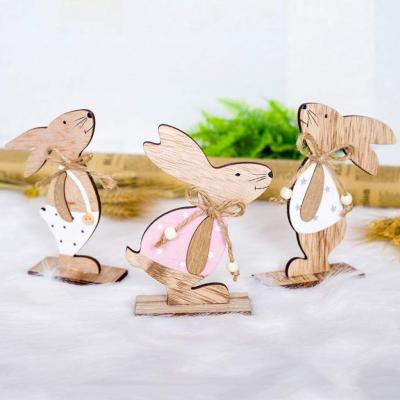 China Europe 3 Pcs Wooden Bunny Tabletop Decor Cute Easter Wooden Craft Ornaments For Decoration for sale