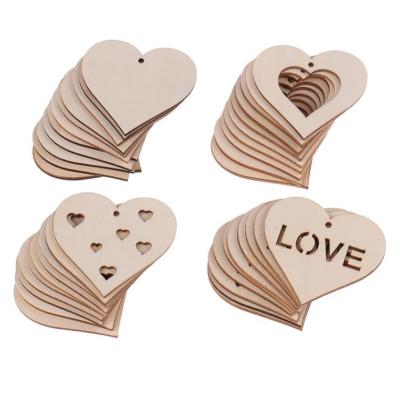 China Europe Custom Set of 40 Engrave Heart Shape Wood Simple Pieces DIY Discs Hanging Unfinished Wood Crafts for sale