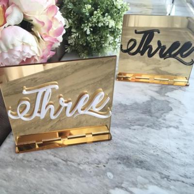 China Acrylic Restaurant Place Card Gold Mirror Table Number Holder Wedding Decoration Can Be Custom Restaurant Table Number Holders for sale