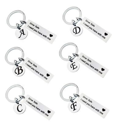 China Hot Selling Gift Metal Key Chain 26 Stainless Steel Key Ring Letter Keychain For Driver for sale