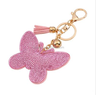 China Rhinestone 3D Key Chain Butterfly Key Chain With Leather Tassel for sale