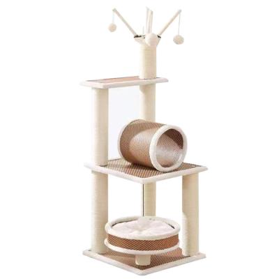 China Sustainable 3-Tiers Cat Climbing Tower with lining board and posts for cats for sale