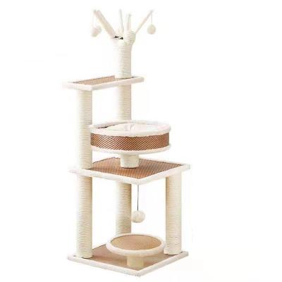 China 2021 Hot Sale Style Home Living Natural Natural Sisal Small Scratch Elevating Pet Housing Furniture Wooden Scratching Post Cat Tree Tower for sale