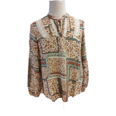 China Kant op Blouse van de de Kettingsdruk van de Hals de Garen Geverfte 98% Viscose Te koop