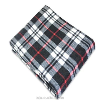 China Disposable Custom Size Logo High Quality Super Soft Polyester Tartan Check Fleece Throw Blanket for sale