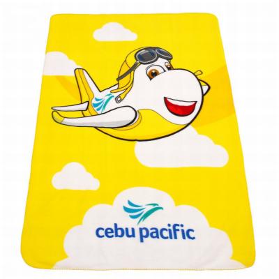 China Anti-pilling New Product Cartoon Pattern Airline Recycled Fleece Aviation Blanket Blanket By rpet Disposable Yellow for sale