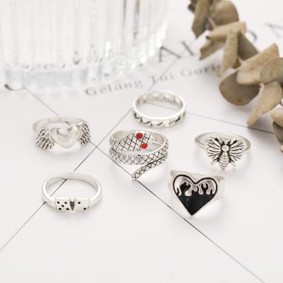 China TRENDY Shily & OS New Butterfly Fairy Dice Ring Set 6 Piece Creative Butterfly Chain Joint Ring for sale