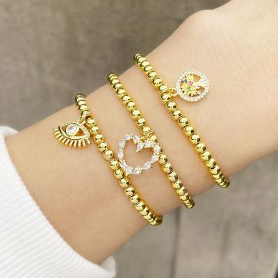 China Hiphop Shily & Os Stretch Tree Of Life Jewelry Bracelet 18k Gold Plated Round Beads Love Heart Bracelet for sale