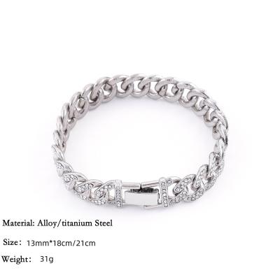 China Other Wholesale Simple Fashion Full Diamond Cuban Bracelet Ins Style Hip Hop Personality Men And Women Titanium Steel Bracelet for sale