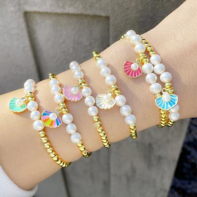 China Hiphop Shily & OS Fashion simple shell pearl celebrity design charm bead ename bracelet for sale