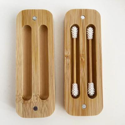 China Disposable Reusable Magnets Silicone Swabs Silicone Bamboo Cotton Swab For Makeup Magnet Bamboo Box for sale