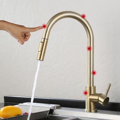 China Sense Faucets Sensor Touch Faucet Pull Out Kitchen Faucet 304 Stainless Steel Hot Mixed Faucet Brushed And Cold Professional Manufacturer for sale