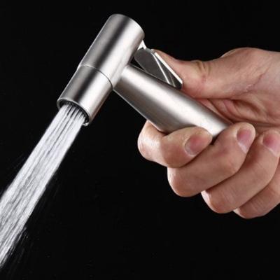 China Modern Brushed 304 Stainless Steel Nickel Sprayer Toilet Bidet Handheld Sprayer Shattaf Set With T-Valve For Woman for sale