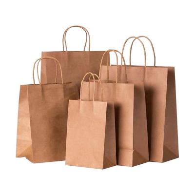 China Recyclable Flat Bottom Logo Brown Kraft Shopping Bag Custom Made With Handles Kraft Paper Bag For Clothes Food Coffee for sale