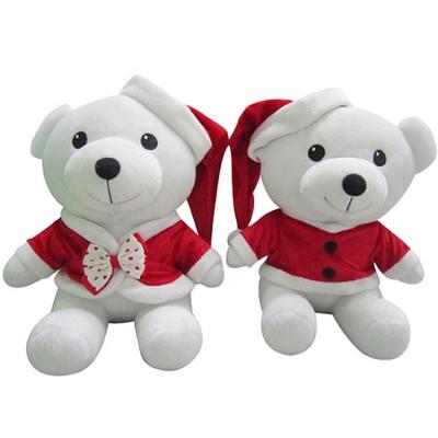 China Promotion Customized Clothes Wholesale Soft White Teddy Bear Stuffed Animals Christmas Plush Toy With Hat for sale