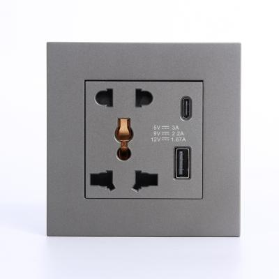 China Universal 5 Pin Socket With 2 Newest Design Practical USB 2021 Good Gray Paint 5 Pin Plastic Type + C Type Wall Outlet for sale