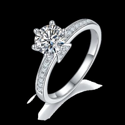 China Romantic Engagement Rings With Moissanite 1ct 6.5mm High Quality In Stock 925 Sterling Silver Ring Jewelry 18K Gold Plated Ring For Women for sale