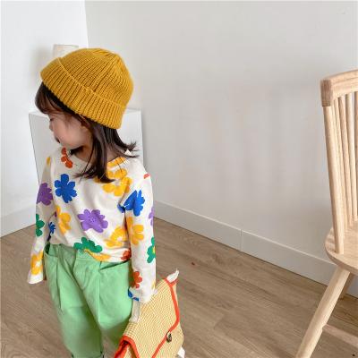 China 2020 autumn new anti-shrink Korean girl flower full-copy color-designed long-sleeved T-shirt for sale