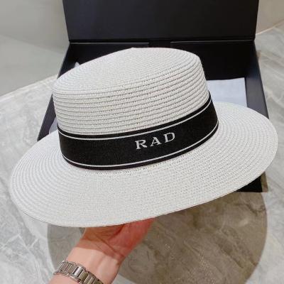 China Custom Wholesale Fashion New Image Style Summer Black Band Wide Brim Beach Wheat Straw Hat For Women for sale