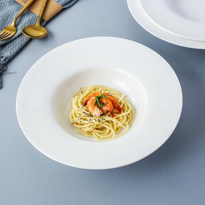 China Sustainable New Design Wholesale Dinnerware Pure Color Glazed Porcelain Bowls And Plates Ceramic Pasta Dinner Dishes for sale