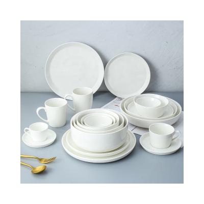 China Durable high quality light luxury ceramic white ceramic dining tableware set Multi-size pizza dish soup bowl cup can be customized for sale