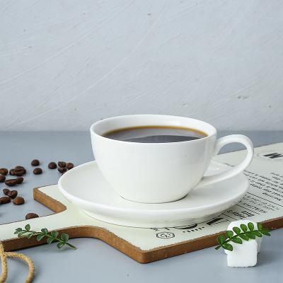 China Wholesale Disposable Ceramic Cup And Saucer Porcelain Coffee Milk White Cup With Handle Tray Set Suitable For Coffee Shop for sale