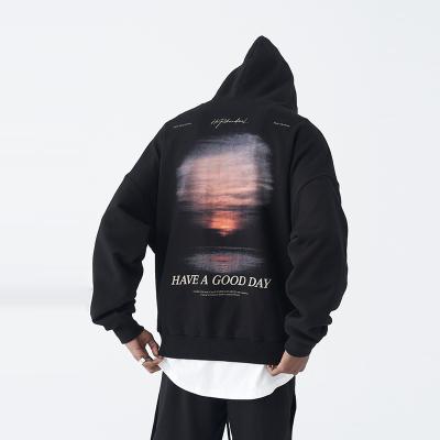 China Good quality drop shoulder printing silk screen hoodies pullover couples anti-pilling oversized men's unisex hoodies for sale