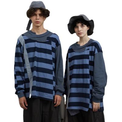 China Viable Current Trend Cotton Oversized Apparel Vintage Couples Hip Hop Striped Streetwear Men's Long Sleeve T-Shirt for sale