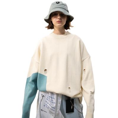 China Trendy Color Comfortable Knitted Casual Oversize Women's Contrast Patchwork Design Hole Anti-wrinkle NOCAO Top Sweater Sweaters for sale