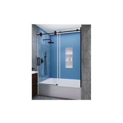 China One Panel Fixed and One Sliding Door Black Tub Shower Door for sale