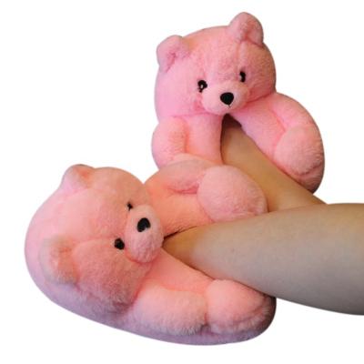 China Fashion Trend Hot Color New Running Fur Antiskid Teddy Bear Slippers Women Kids Teddy Bear House Slippers Over Size Bear Slippers For Women for sale