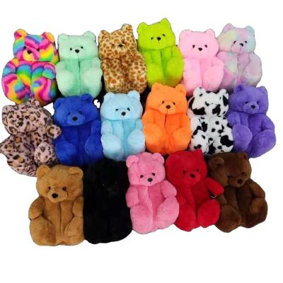 China Indoor. US size 5-9 cartoon bear slippers abdults children outdoor winter customized plush kids slippers house indoor bear slippers home slippers teddy for sale