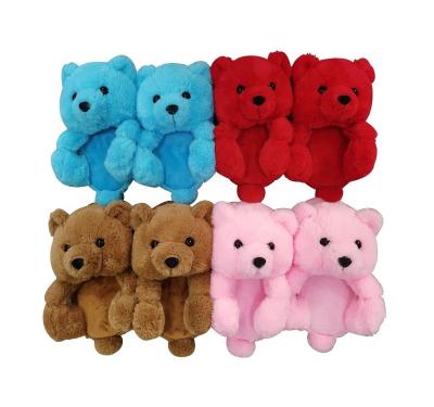 China Fashion trend design the new kids teddy one size children fur teddy bear animal slippers lovely teddy bear slippers for sale