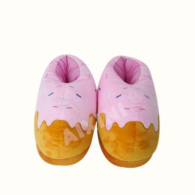 China Anti-odor White Plush Slippers Pink Donut Women Plush Slippers Indoor Home Custom Donut for sale