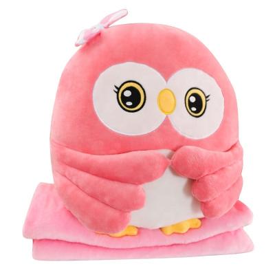 China PORTABLE Wholesale Custom Stuffed Soft Furry Cute Cartoon 3 Multifunctional Foldable Animals In 1 Plush Owl Pillow Muff Blanket Hand Warmer for sale