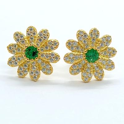 China Cute Gold Plated Silver Earrings For Women Flower Green Design Stud Earrings for sale